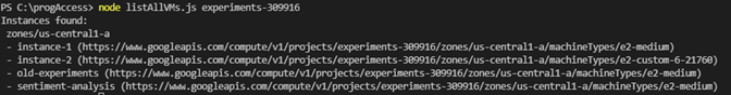 VM instances accessed and listed programmatically