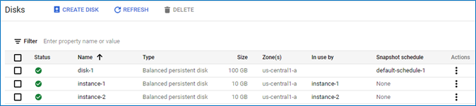 Newly created disk shown in the disks list