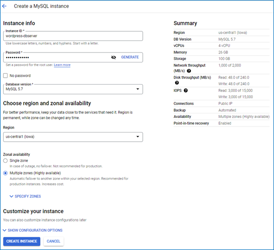 SQL instance info