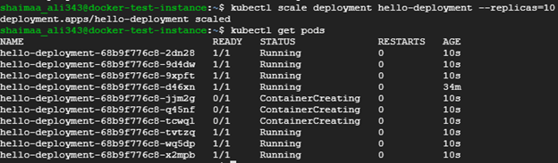 Scaling Out the deployed application by creating 10 replicas