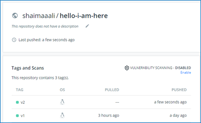 Two containerized versions of the hello-i-am-here app