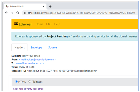 Verification Email message