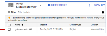 Storage bucket for GCF sources