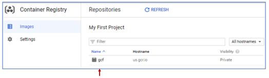gcf repository in the container registry