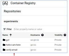 verify-email container image submitted to the Container Registry on GCP